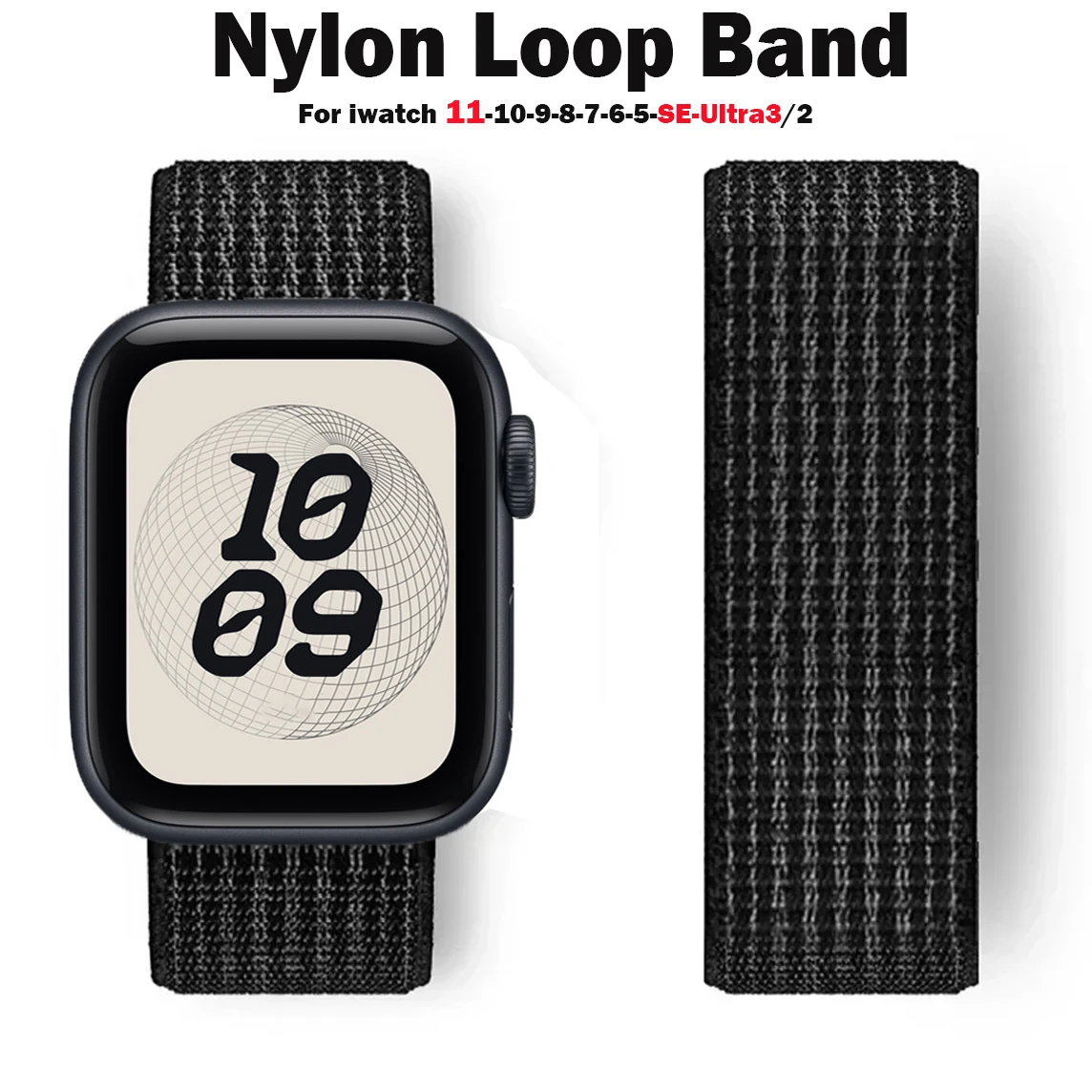 Фото Nylon Loop for Apple Watch Band 49mm 46mm 40mm 44mm 45mm 42mm 41mm S11 2025 Bracelet IWatch 11/10/9/8/7/6/5/4/SE/Ultra 3/2 Strap №1