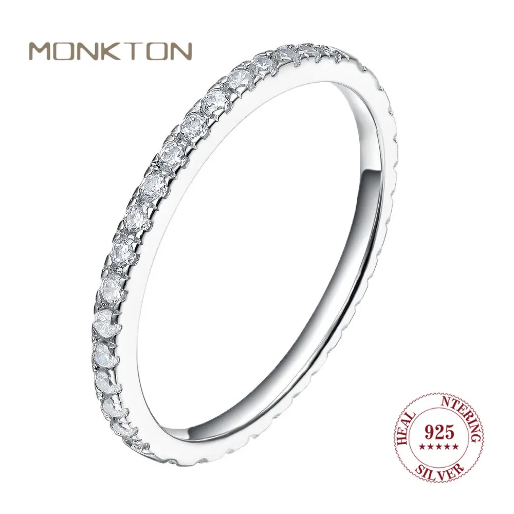 

Monkton 925 Sterling Silver Ring Wedding Bands 14K White Rose Gold CZ Diamond Full Eternity Stackable Engagement Rings for Women