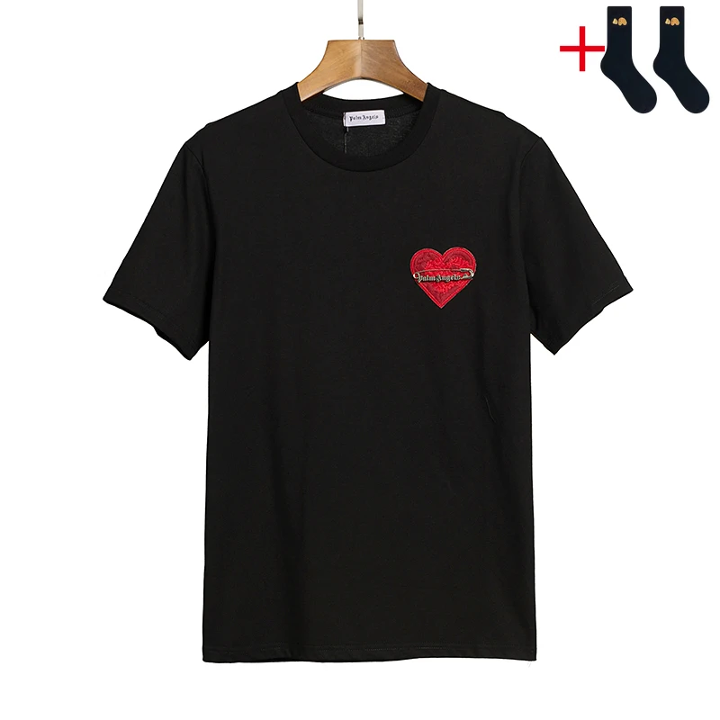 

Palm Angels 22SS letter Logo PA men and women unisex lovers Fashion Cotton Short sleeve t-shirt boyfriend gift + send socks