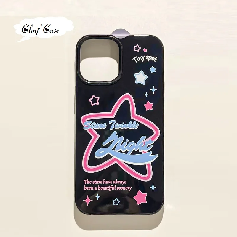 

Clmj Pink Star Phone Case For iPhone 11 12 Mini 14 13 Pro Max 7 8 Plus XR X XS Max Se 2020 Soft Silicone Protective Cover INS