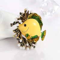 high end exquisite european and american marine fish corsage with coral pearl fish oil drop pearl brooch