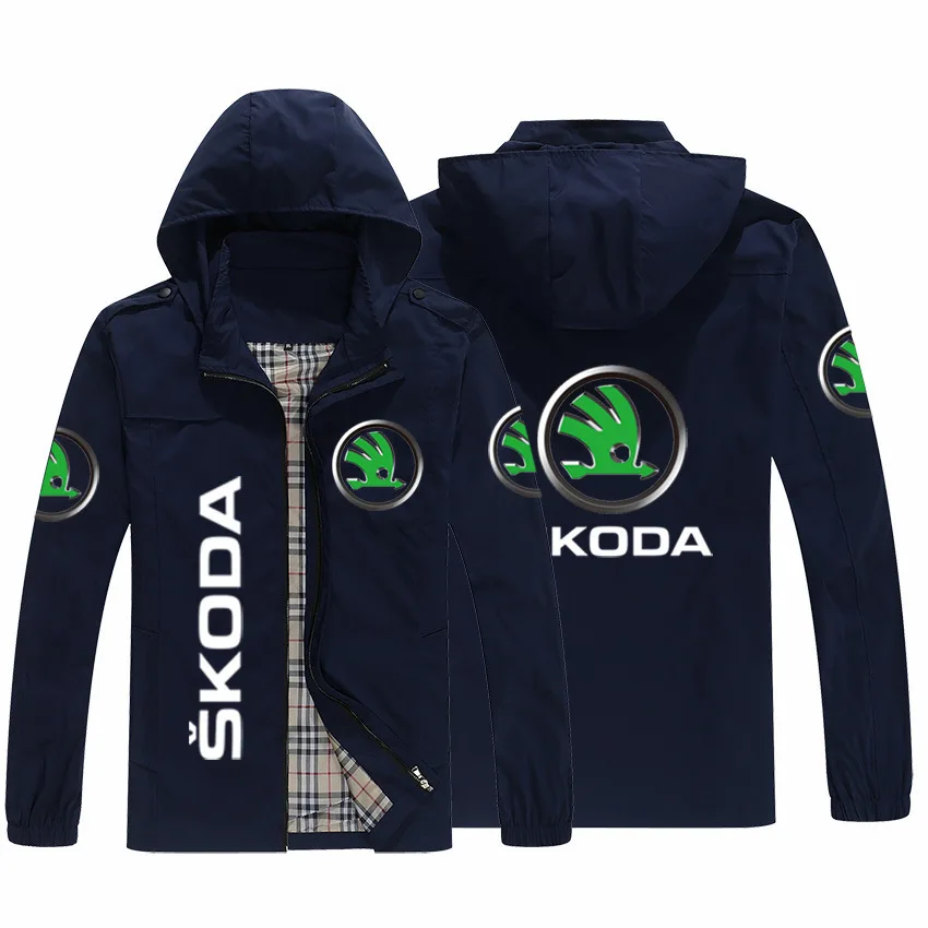 

Spring Men's New Skoda Print Jacket Youth Sport Business Casual Jacket detachable cap Jacket