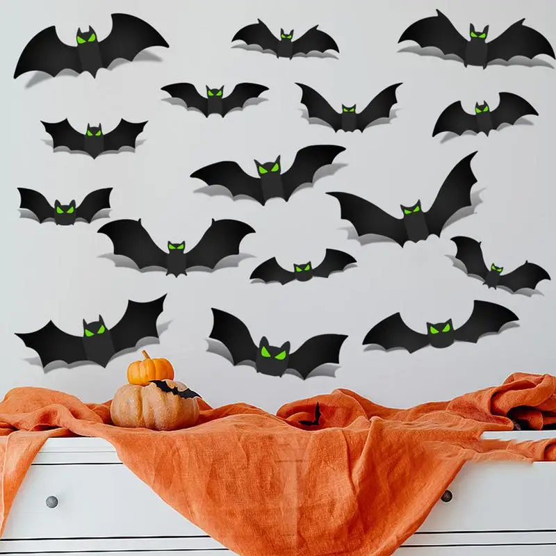 Наклейки с летучей мышью 3D украшения летучими мышами на Хэллоуин светящиеся