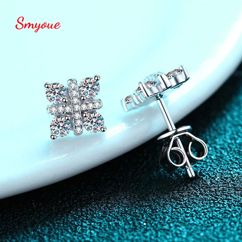 

Smyoue D Color 0.48ct Moissanite Cross Stud Earring for Women 4 Stones Ideal Cut Lab Created Diamond Small Ear Studs 925 Silver