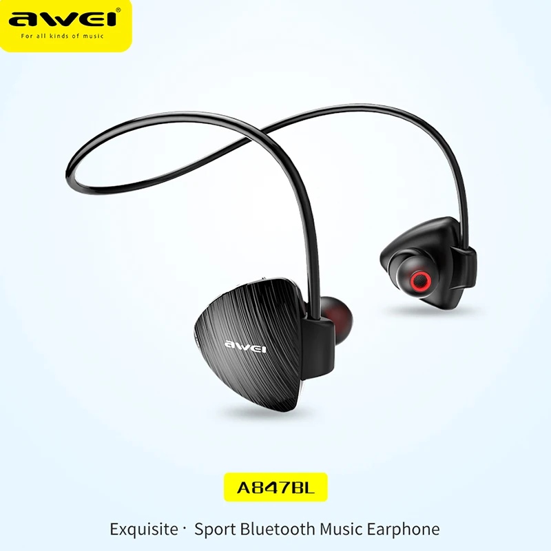 Awei A847BL Wireless Bluetooth Sport Earphones HD Sterep Sound Neckband With Microphone For IPX4 Waterproof Running Earphone