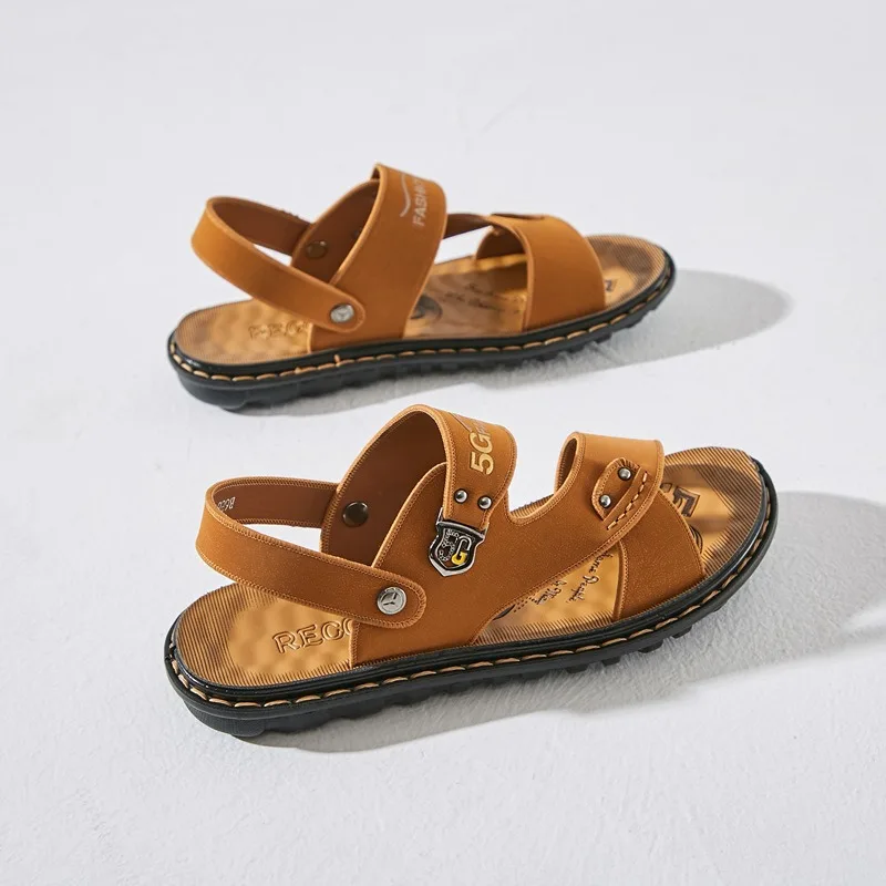 Сандалии мужские кожаные мягкая подошва дизайнерские уличная пляжная обувь на