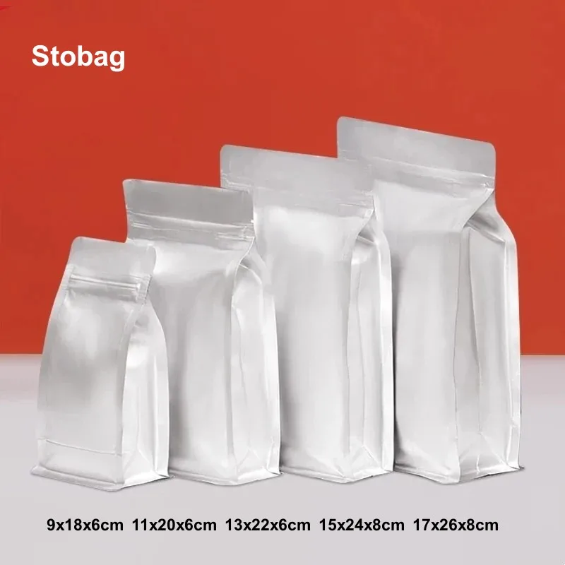 

StoBag 50pcs Food Packaging Ziplock Bags Aluminum Foil Stand Up Sealed for Tea Nuts Candy Snack Beans Storage Reusable Pouches
