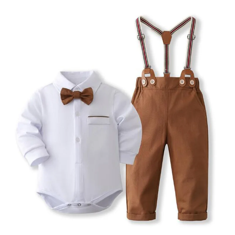 

Hot Baby Boy Clothing Suit Newborn Handsome Romper Bow Set Birthday Festival Gift Jumpsuit Hat Toddler Boys Wedding Outfit Dress