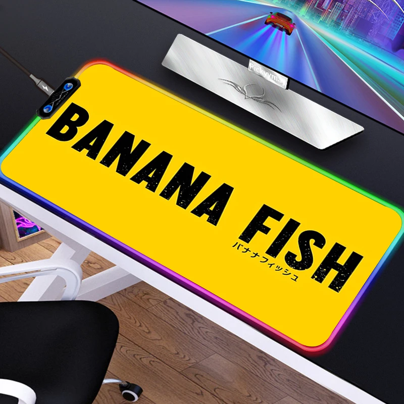

Banana Fish LED Light Gaming Mouse Pad RGB Large Keyboard Cover Non-Slip Rubber Base Computer Carpet Desk Mat PC Game Mouse Pad