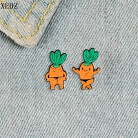 xedz creative carrot enamel brooch custom men bodybuilder funny pin lapel badge denim jewelry gift