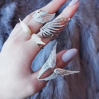 luxury angel wings rings adjustable full zircon finger rings for women silver color female party birthday jewelry gift