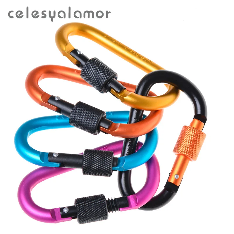 

10Pcs Aluminum Alloy Bold Carabiner Buckle No.8 D-ring Carabiner Keychain With Screw Lock Clip for Camping Fishing EDC Tools