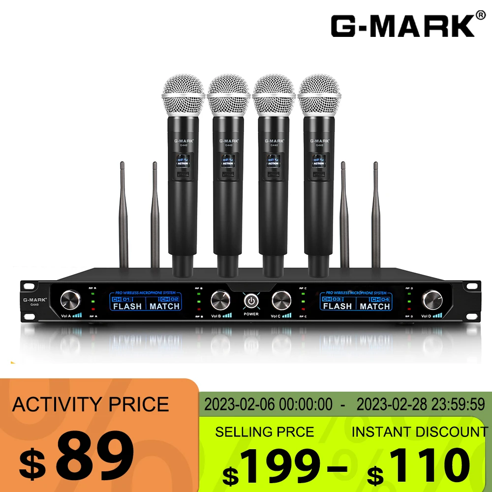 G-MARK G440 Беспроводной микрофон Системы Профессиональный 4 Каналы ручной