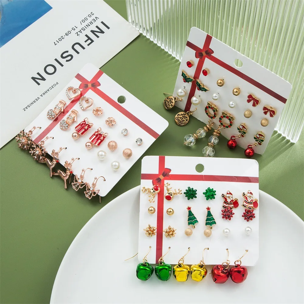 

12 Pair New Design Trendy Statement Christmas Tree Earrings for Women Santa Claus Snowman Drop Earrings Jewelry Girls Christmas