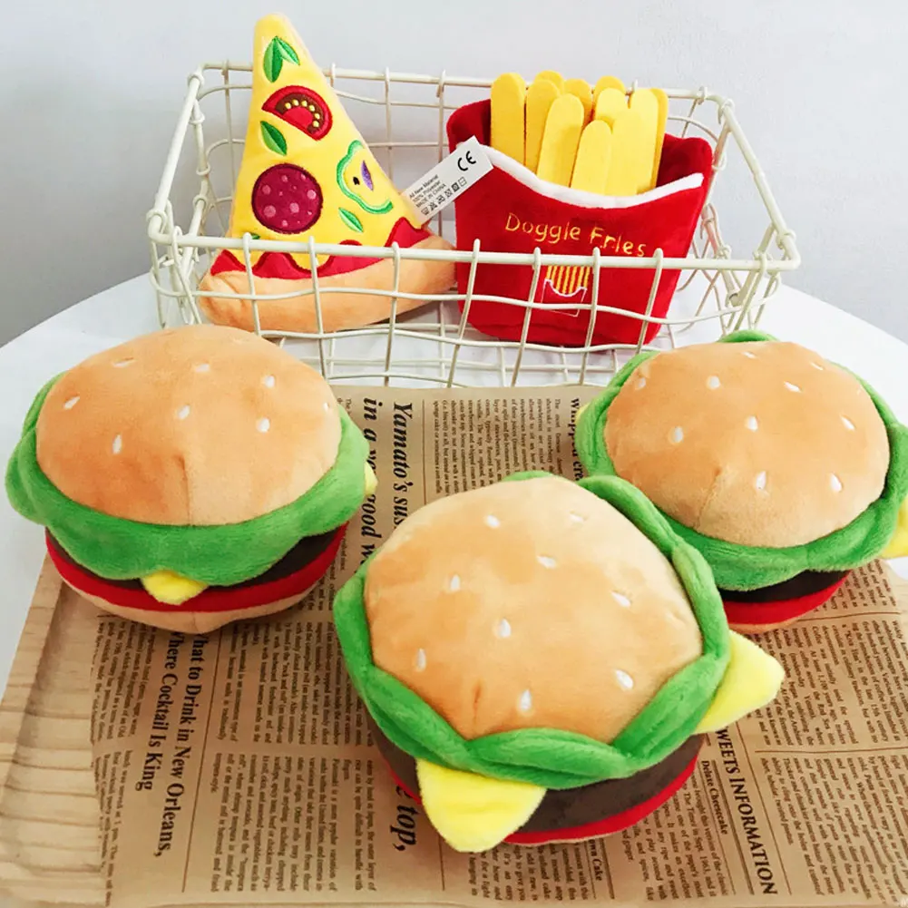 

Cute Plush Dog Toys Creative Burger Funny toy Interactive Squeaky Chew Bite Toy Pet Accessories Supplies Hamburg/Pizza/Fries