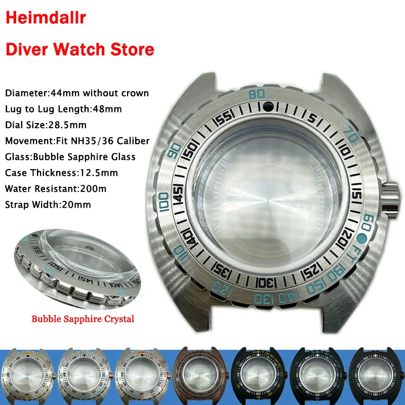 Solid 44mm Stainless Steel SUB300T Watch Case Bubble Top Hat Sapphire Glass Fit NH35/36 Movement 200m Water Resistant enlarge