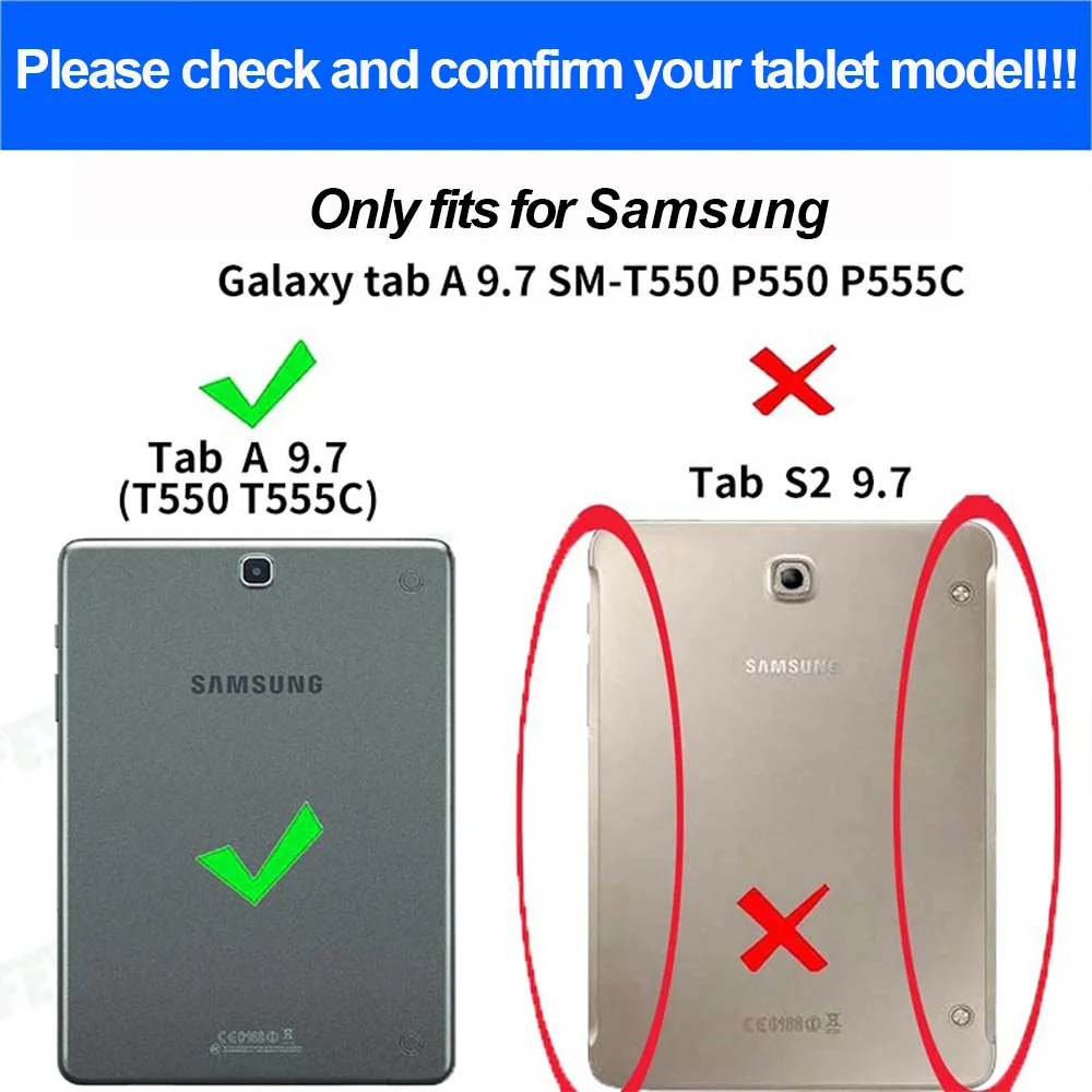 Фото Поворотный чехол на 360 градусов для планшета Samsung Galaxy Tab A 9.7 (SM-T550/T555/P550/P555) с диагональю 9,7 дюйма, складной портативный кожаный защитный чехол. №2