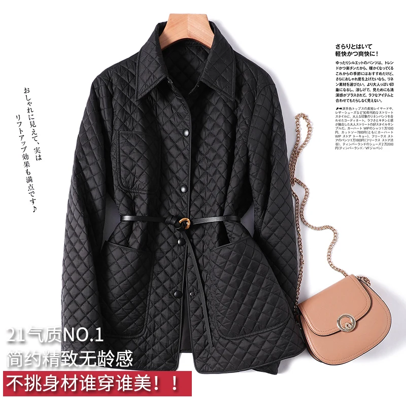 Luxury High Quality Thin Coat Women Winter Jacket Cotton High Street Pockets Autumn/Winter Argyle Puffer Jacket Casaco Feminino