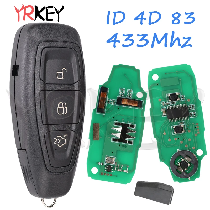 

Автомобильные умные ключи для Ford Focus Mondeo B-Max Kuga Fiesta C-Max Grand, 3 кнопки, необрезанный ключ, лезвие, дистанционный ключ, 4D ID49 чип, аккумулятор