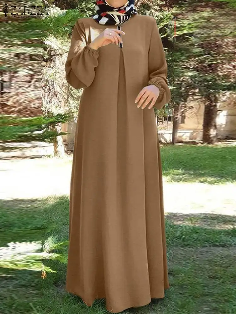 

ZANZEA 2023 Vintage Muslim Dress Women Turkey Abaya Autumn Hijab Sundress Islamic Clothing Maxi Vestidos Turkish Robe Femme