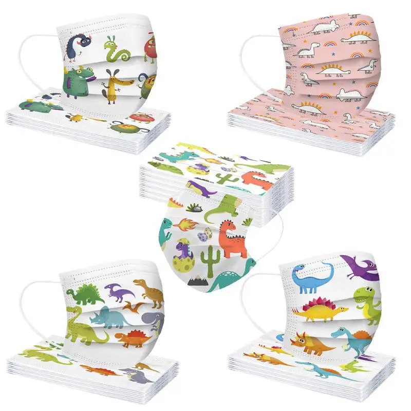 

10-100pcs Dinosaur Print Face Mask Cartoon Boys Girls Disposable Face Cover Protective Mascarillas Children Masque 3-layer