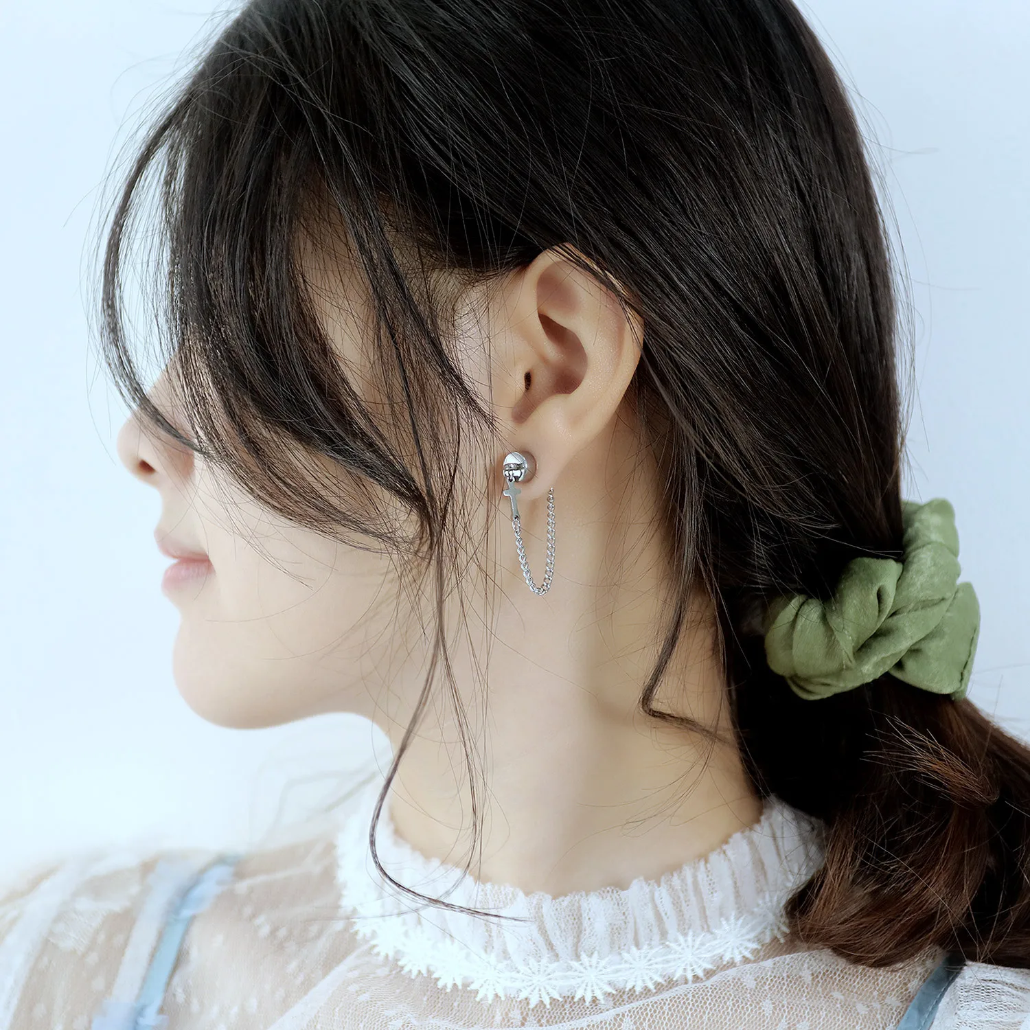 Ornament Korean Personal Influencer Hip Hop Style Non-Pierced Stainless Steel Chain Cross Ear Clip