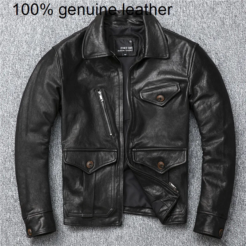 

quality Pakistan leather.Brand Luxury vintage High brakeman style tanning sheepskin jacket,men slim genuine leather coat