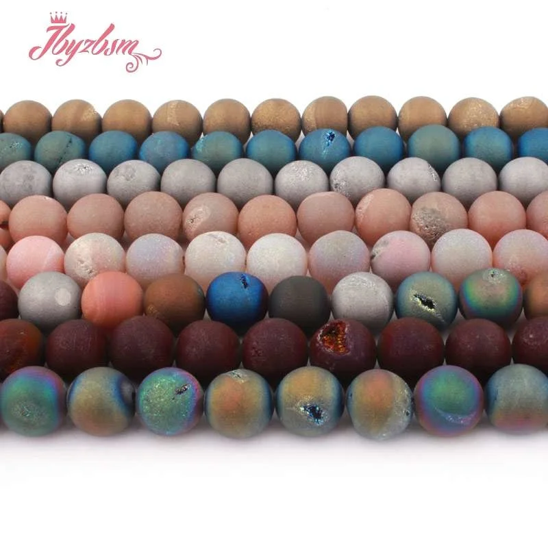 

12mm Round Bead Ball Metallic Coated Druzy Agates Natural Stone Beads For DIY Necklace Bracelet Jewelry Making 15" Free Shipping