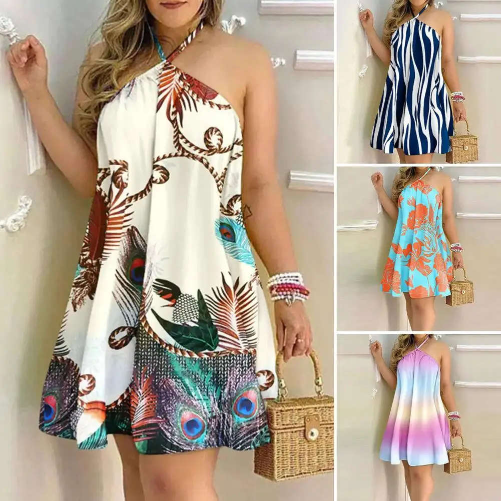 

Впитывающее пот дышащее винтажное короткое платье с лямкой на шее с открытыми плечами для отпуска