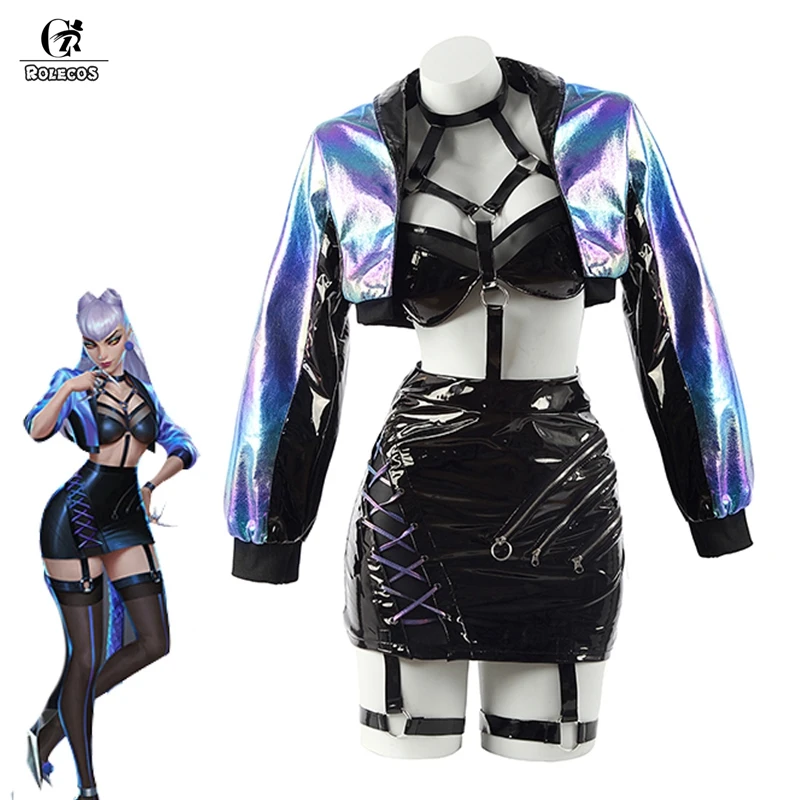 ROLECOS Game LOL KDA Cosplay Costume Evelynn Cosplay Costume Women Sexy KDA All Out Evelynn Costume Halloween Bra Skirt Full Set