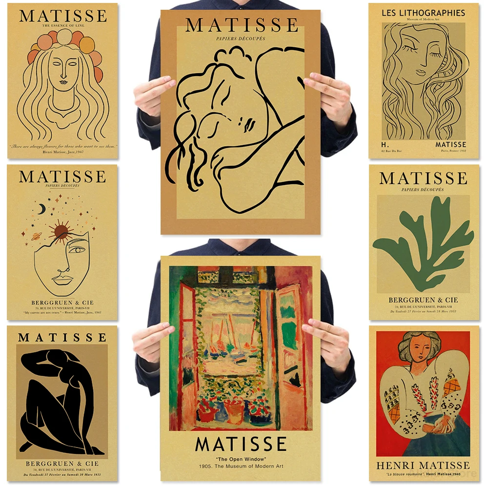 

Abstract Matisse Line Face Coral Leaves Kraft Paper Poster Home Decor Bedroom Cafe Living Room Wall Paintings Stickers Posters