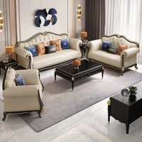 leather sofa combination light luxury style european solid wood carved 123 sofa simple european living room villa furniture