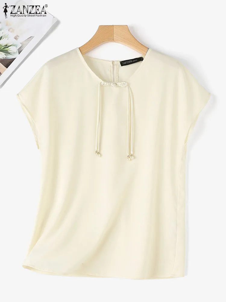 Корейский элегантный топ ZANZEA на пуговицах в виде лягушки винтажная женская