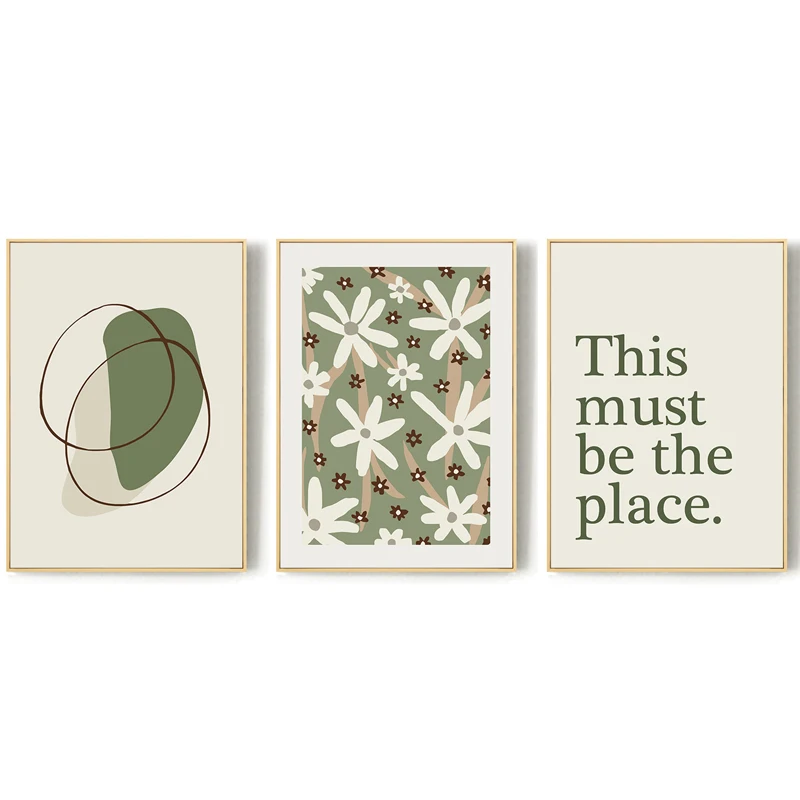 

Abstract Green Flower Leaves Canvas Painting Minimalist Nordic Letter Quote Art Picture Print Wall Poster for Living Room Decor