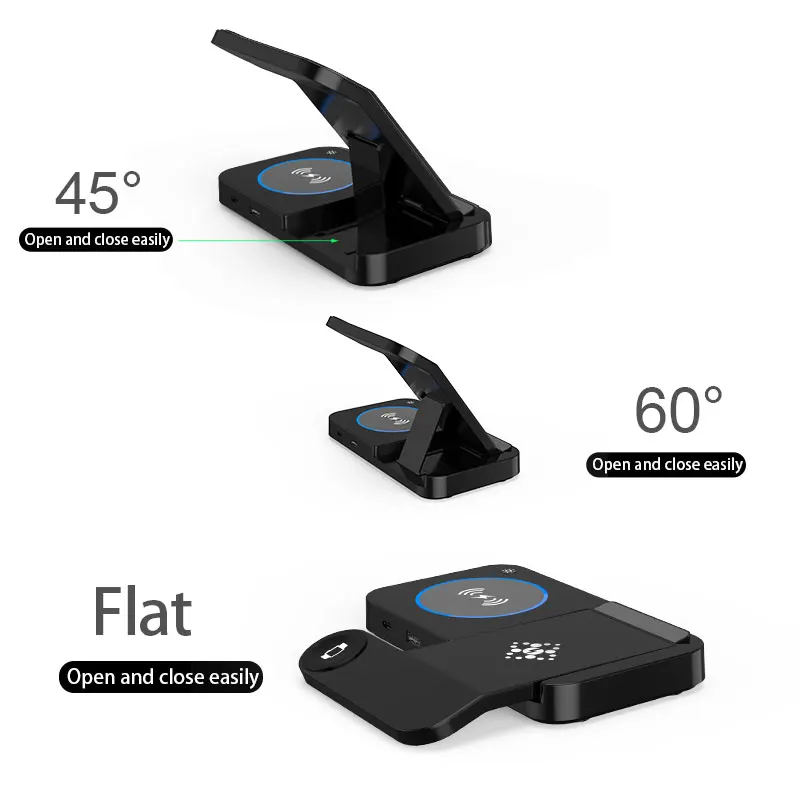 Складная Беспроводная зарядка 4-в-1 подходит для использования на рабочем столе
