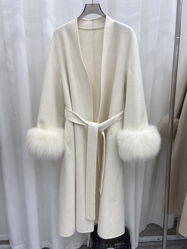 2024 роскошная женская зимняя теплая шерстяная верхняя одежда из натурального