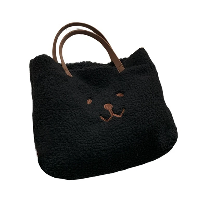 

Handbag Ladies Sweet Cute Cartoon Embroidered Cashmere Winter Soft Fluffy Plush Large-Capacity Handbag