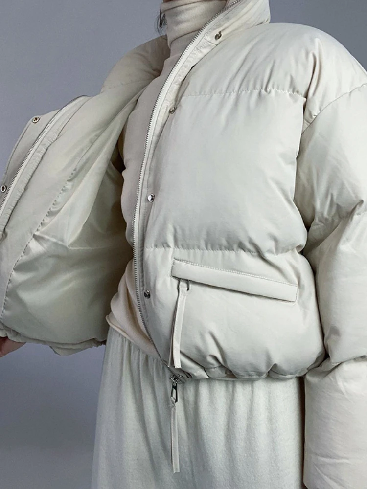 

Женская теплая пузырьковая куртка на молнии, светло-серая Повседневная куртка с воротником-стойкой и карманами, уличная одежда, осень-зима 2022