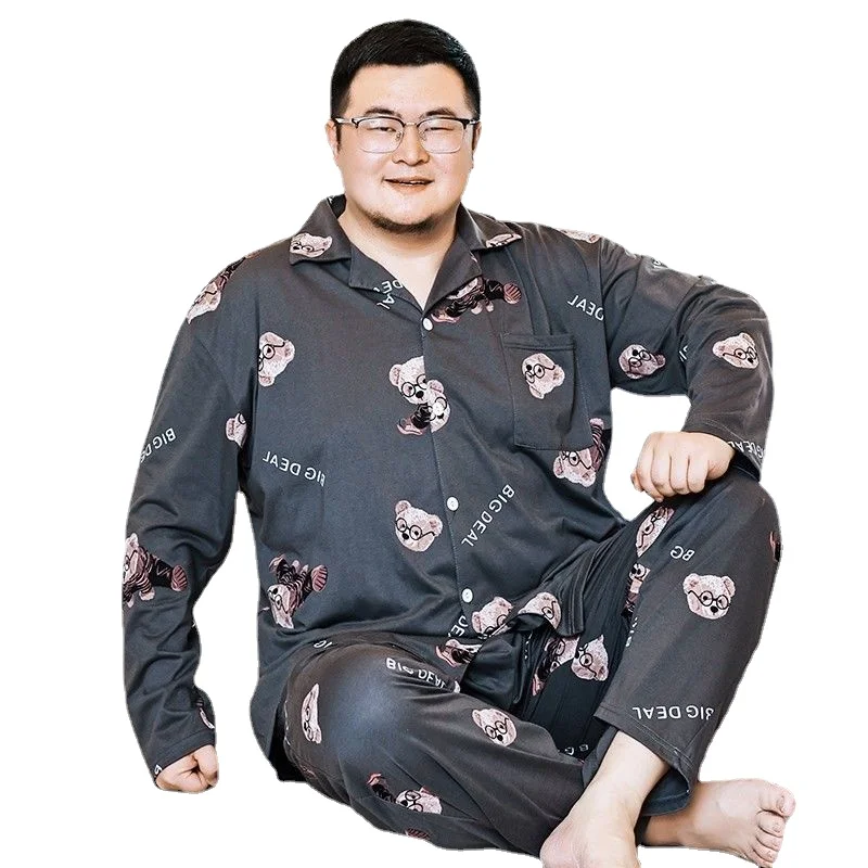 Spring and autumn style pure cotton men's pajamas, fat man 200kg, fat man, oversized man, 300kg, loose long-sleeved suit