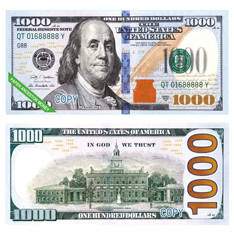 

400pcs Paper Heaven Hell Bank Notes Currency Prop Ancestor Money Dollar (US.1000) Feng Shui Birthdays Memento Good Luck