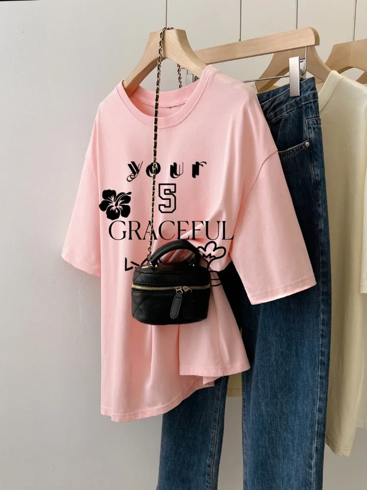 Футболка женская оверсайз с графическим принтом 2024 хлопок 100%