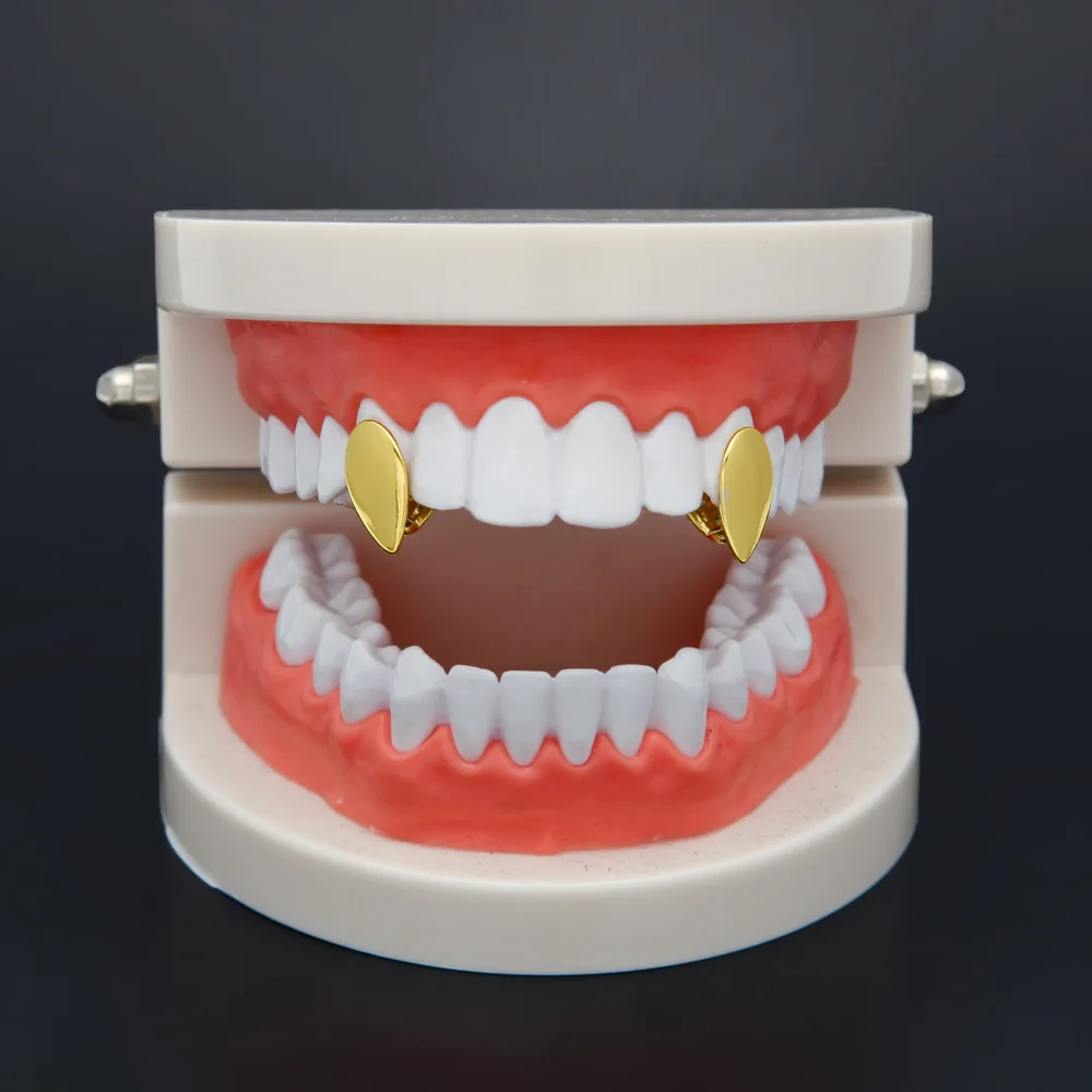 Фото 2 шт. Bling Bling Teeth Grillz Top & Bootom Dental Mouth Punk Teeth Caps Косплей Вечеринка Зуб Репер Хип-Хоп Ювелирные Изделия TG028 №1