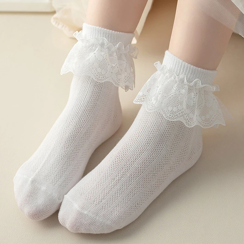 

Children s Cute Lace Ruffle Socks with Elastic Mouth and Breathable Design - Solid Color Princess Style Toddler Girls Socks
