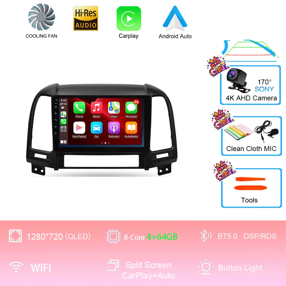 

Автомобильный радиоприемник для Hyundai Santa Fe 2 2006-2012 Carplay Auto 4G + WIFI GPS-навигация Мультимедийный видеоплеер Стерео BT Android 15