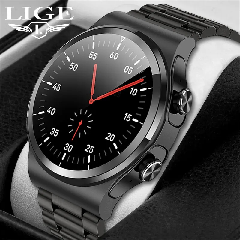 

LIGE Steel Belt TWS Earphone DIY Screen Smart Watch Men Watch Heart Rate Blood Pressure BT Call Music Sport Men Smartwatch Women