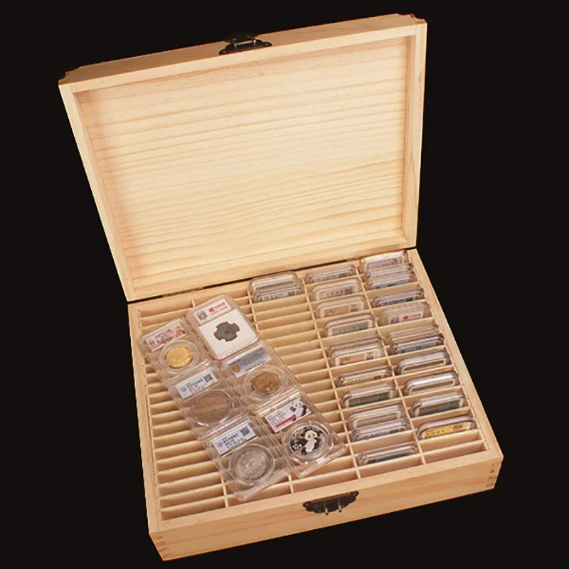 Деревянная шкатулка для хранения монет 100 отделений стандартная с замком и