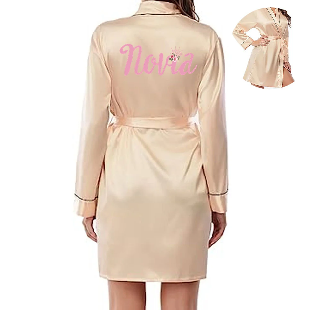 

Women Silk Satin Short Night Printing Robe Kimono Robe Fashion Bath Robe Sexy Bathrobe Femme Wedding Bride Bridesmaid Robe