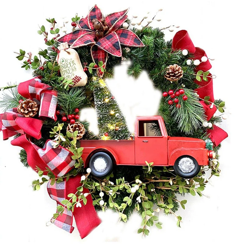 

Red Truck Christmas Wreath Christmas Red Truck Holiday Pinecone Wreath Checkered Wreath Christmas Wreath