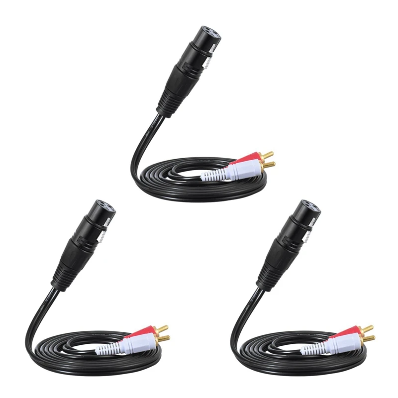 

3 Pcs 1.5M/ 5Ft Stereo Audio Splitter Patch Y Cable Cord 1 XLR Female To 2 RCA Male Plug
