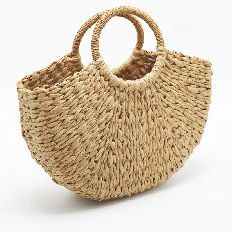 Summer Large Woven Rattan Bags for Women Bohemian Half Moon Straw Bag Women Handbags Bali Travel Beach Bag Shopper Tote Clutch